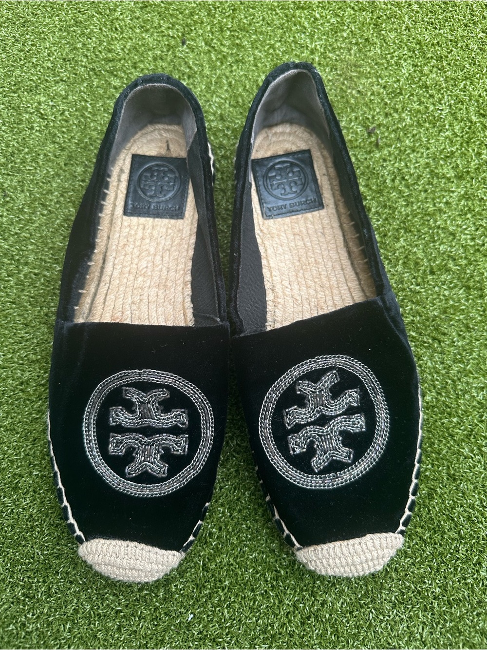 Tory Burch Black Velvet Espadrille Flats Size 8